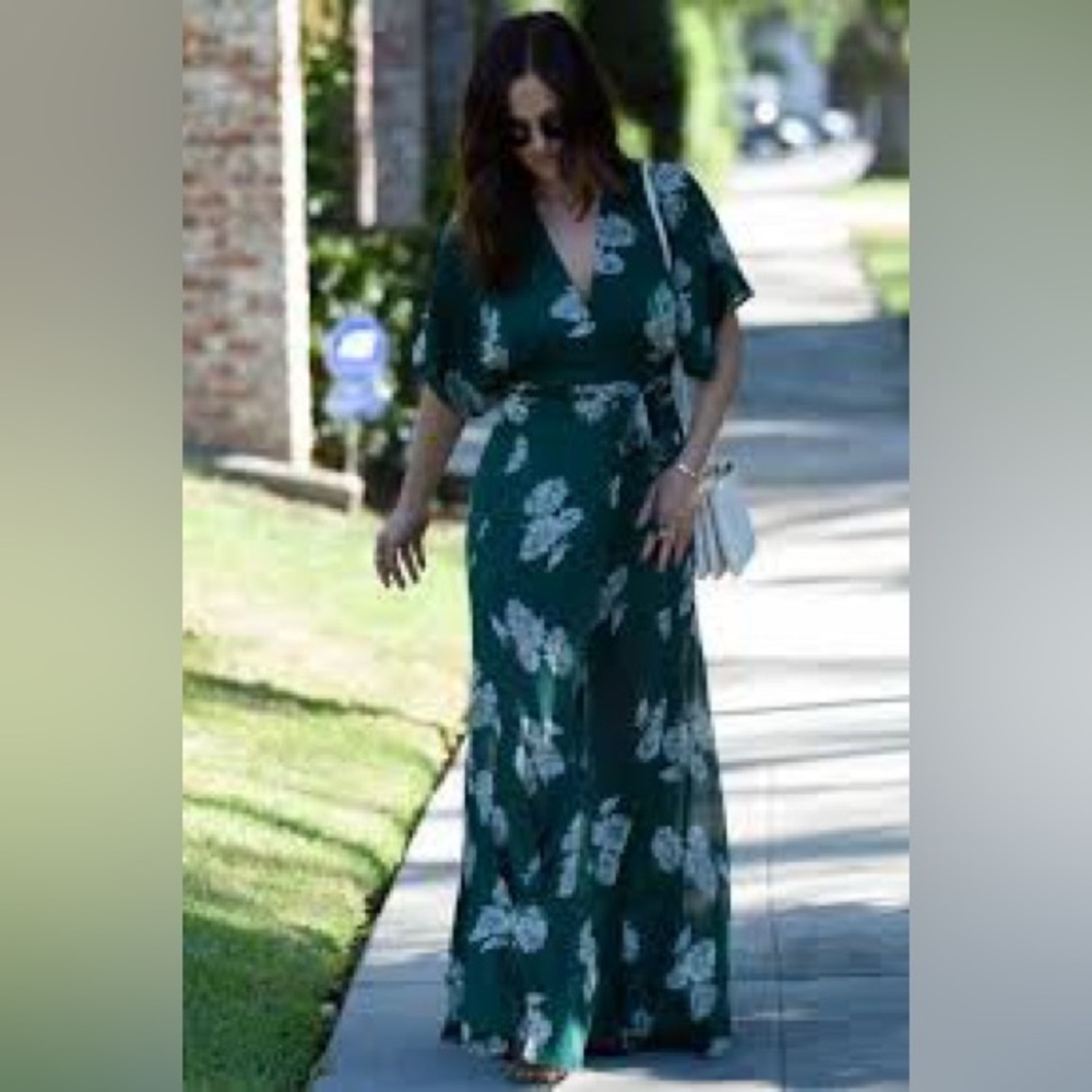 Reformation Dark Green Floral Wrap Maxi Dress